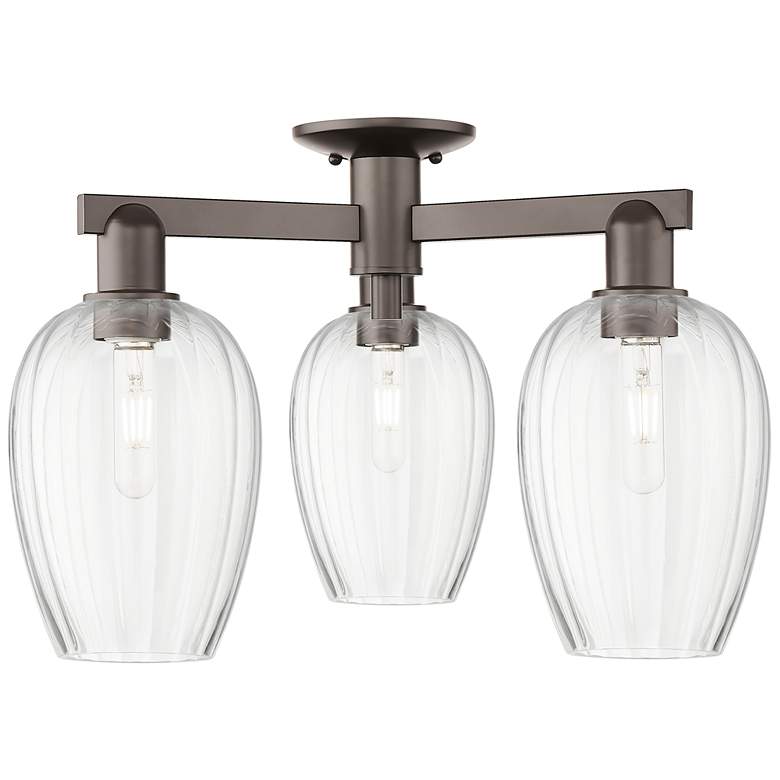 Image 1 Preston 24"W 3 Light Oil Rubbed Bronze Semi-Flush w/ Flute Clear Shade