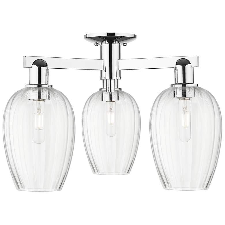 Image 1 Preston 24"W 3 Light Polished Chrome Semi-Flush With Flute Clear Shade