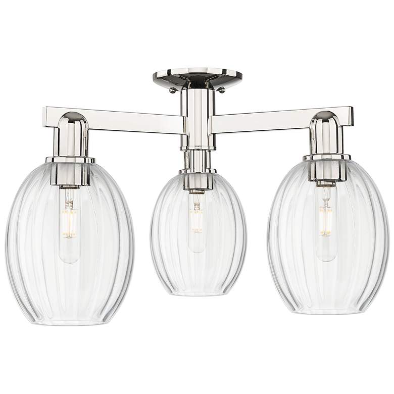 Image 1 Preston 24"W 3 Light Polished Nickel Semi-Flush With Bulb Clear Shade