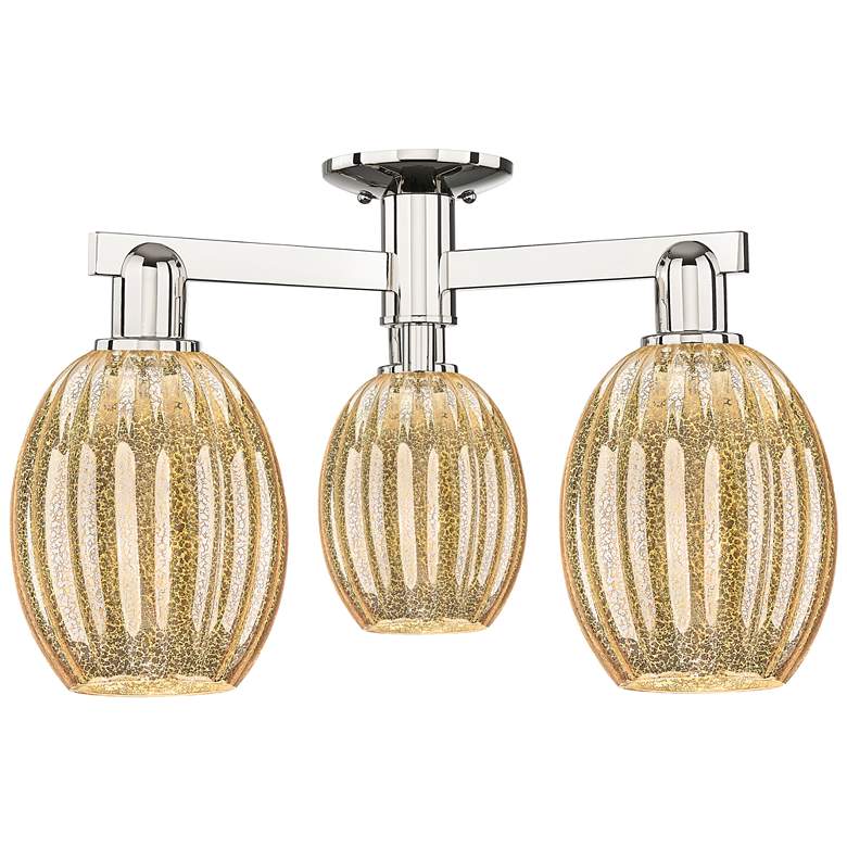 Image 1 Preston 24"W 3 Light Polished Nickel Semi-Flush With Bulb Mercury Shade