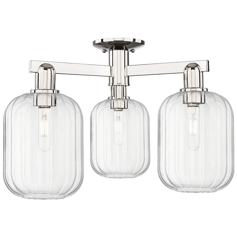 Image 1 Preston 24"W 3 Light Polished Nickel Semi-Flush With Clear Jar Shade