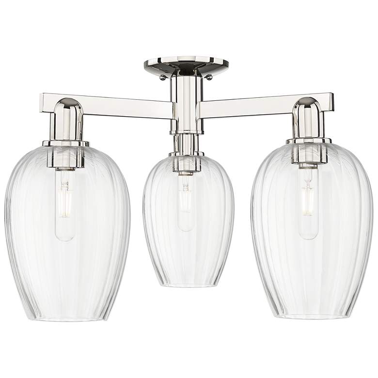 Image 1 Preston 24"W 3 Light Polished Nickel Semi-Flush With Flute Clear Shade