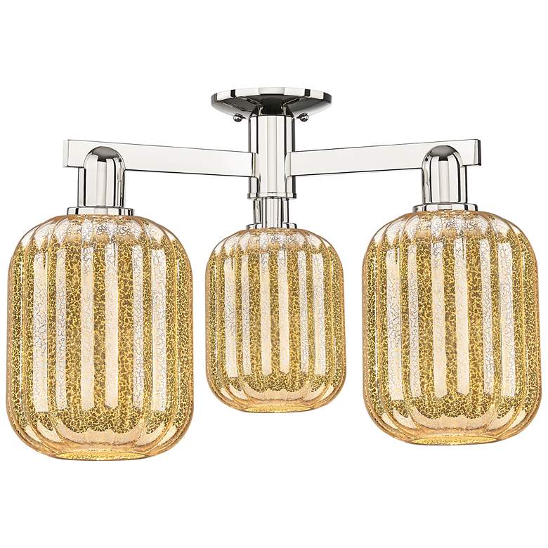 Image 1 Preston 24"W 3 Light Polished Nickel Semi-Flush With Mercury Jar Shade