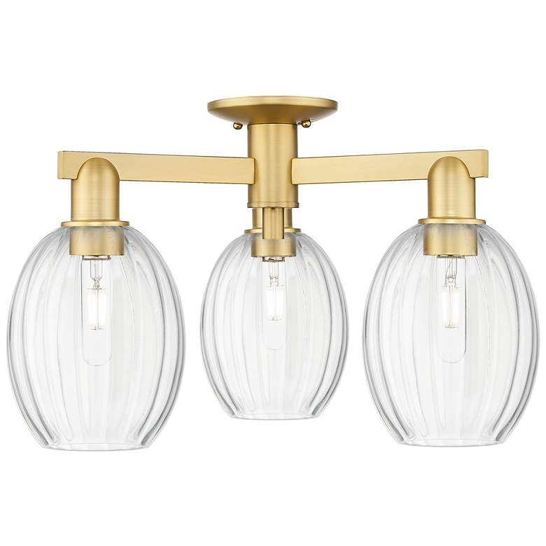 Image 1 Preston 24"W 3 Light Satin Gold Semi-Flush Mount With Bulb Clear Shade