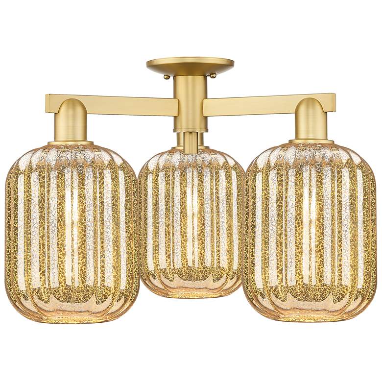 Image 1 Preston 24"W 3 Light Satin Gold Semi-Flush Mount With Mercury Jar Shade