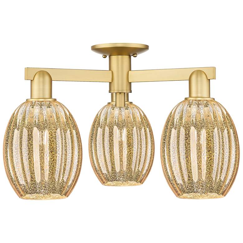 Image 1 Preston 24"W 3 Light Satin Gold Semi-Flush With Bulb Mercury Shade