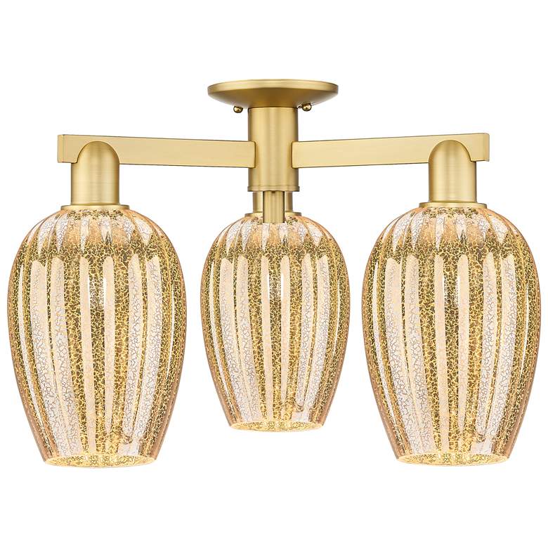 Image 1 Preston 24"W 3 Light Satin Gold Semi-Flush With Mercury Flute Shade