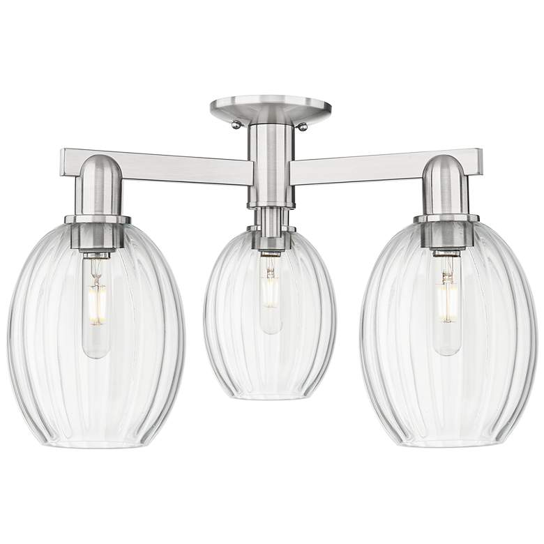 Image 1 Preston 24"W 3 Light Satin Nickel Semi-Flush w/ Bulb Clear Shade