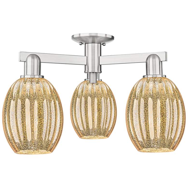 Image 1 Preston 24"W 3 Light Satin Nickel Semi-Flush w/ Bulb Mercury Shade