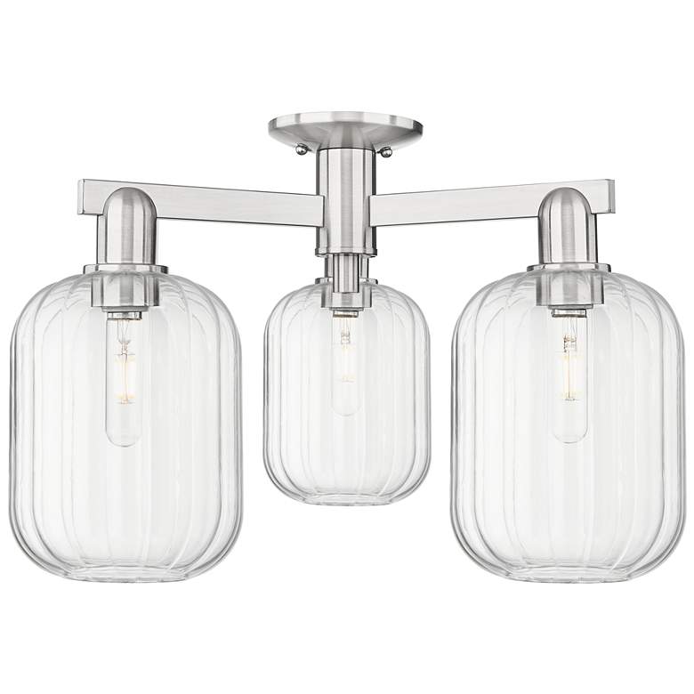 Image 1 Preston 24"W 3 Light Satin Nickel Semi-Flush w/ Clear Jar Shade