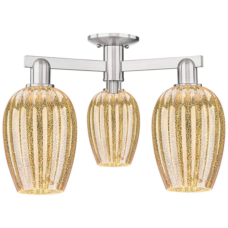 Image 1 Preston 24"W 3 Light Satin Nickel Semi-Flush w/ Mercury Flute Shade