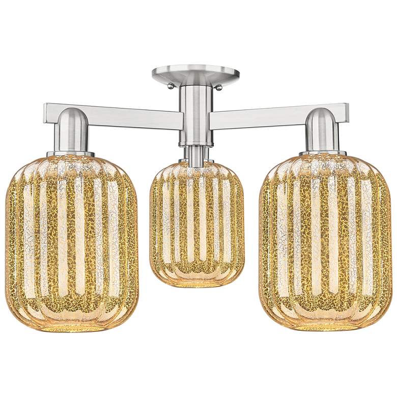 Image 1 Preston 24"W 3 Light Satin Nickel Semi-Flush w/ Mercury Jar Shade
