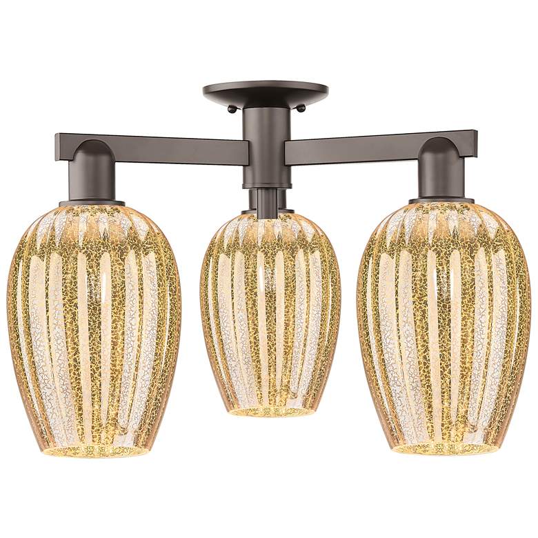Image 1 Preston 24"W 3-Lt Oil Rubbed Bronze Semi-Flush w/ Mercury Flute Shade