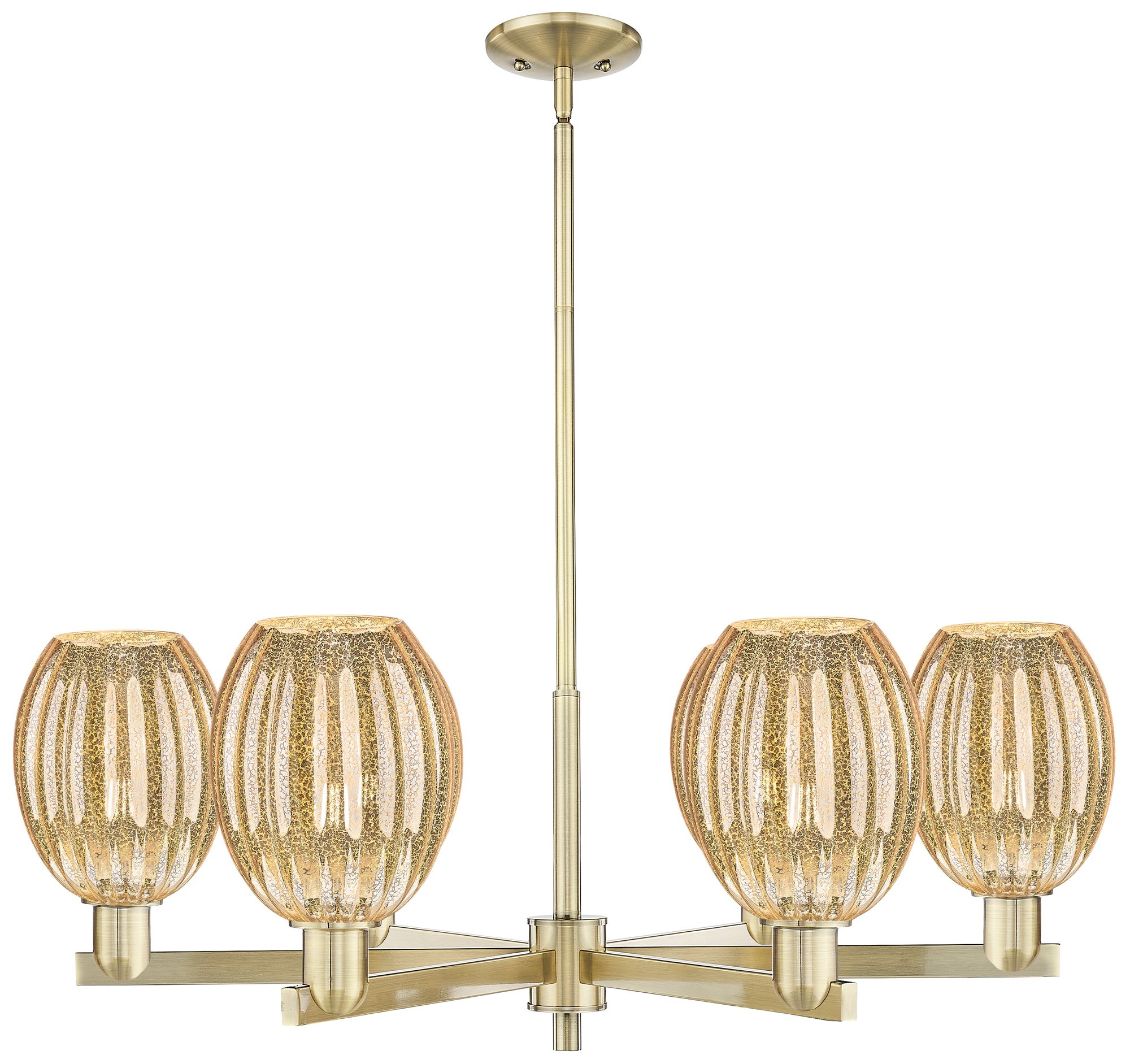 Preston 24"W 6 Light Antique Brass Stem Chandelier w/ Bell Mecury Shade