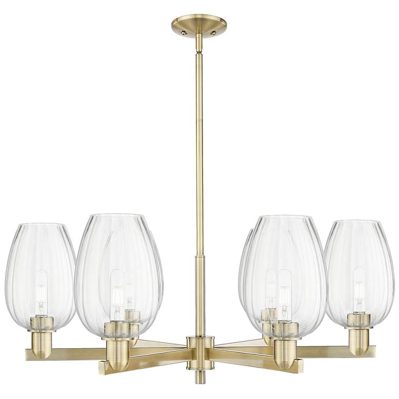 Image 1 Preston 24"W 6 Light Antique Brass Stem Chandelier w/ Flute Clear Shade