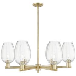 Preston 24"W 6 Light Antique Brass Stem Chandelier w/ Flute Clear Shade