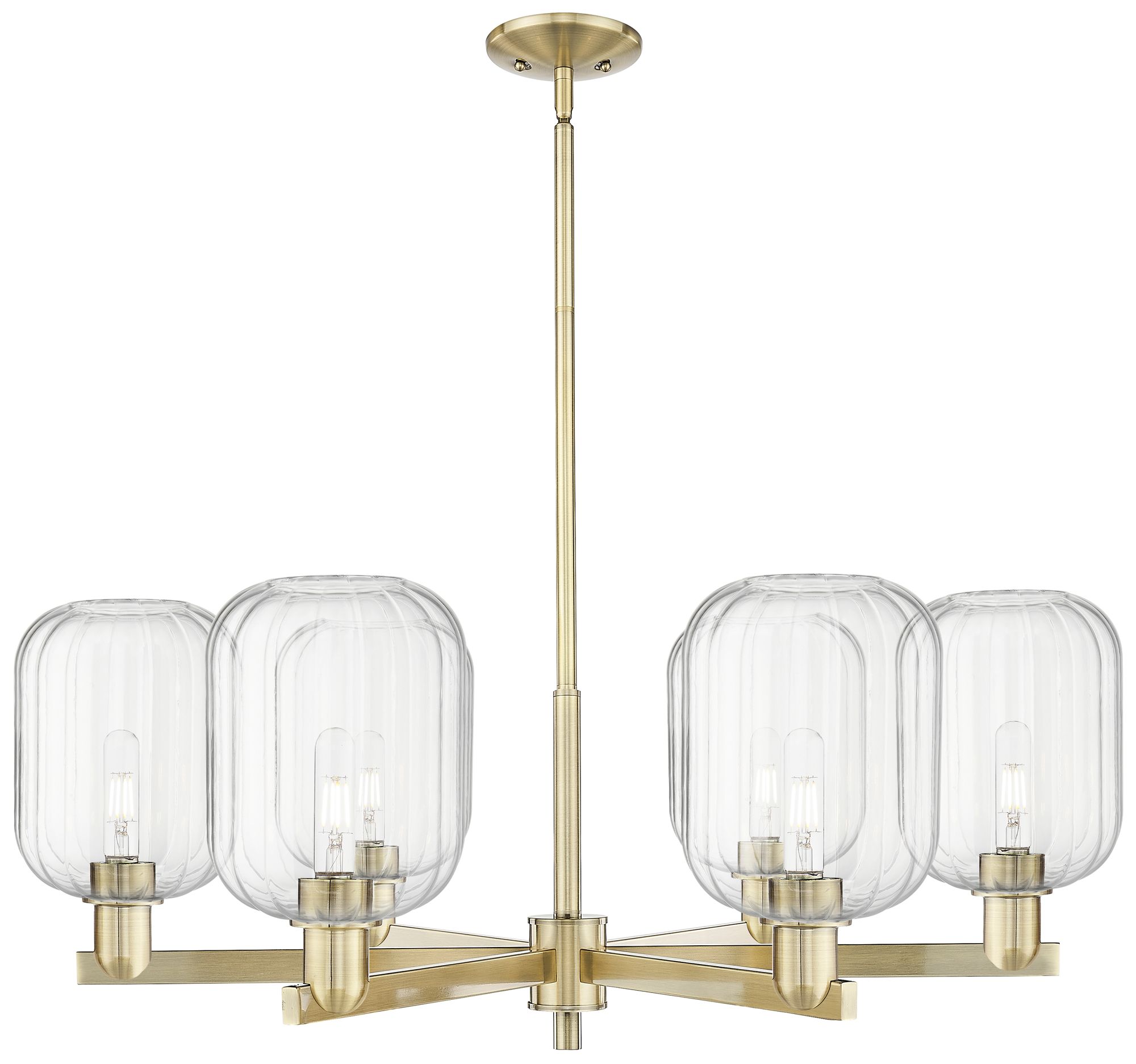 Preston 24"W 6 Light Antique Brass Stem Chandelier With Clear Jar Shade