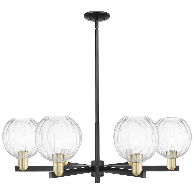 Image 1 Preston 24"W 6 Light Black Brass Stem Chandelier With Clear Globe Shade