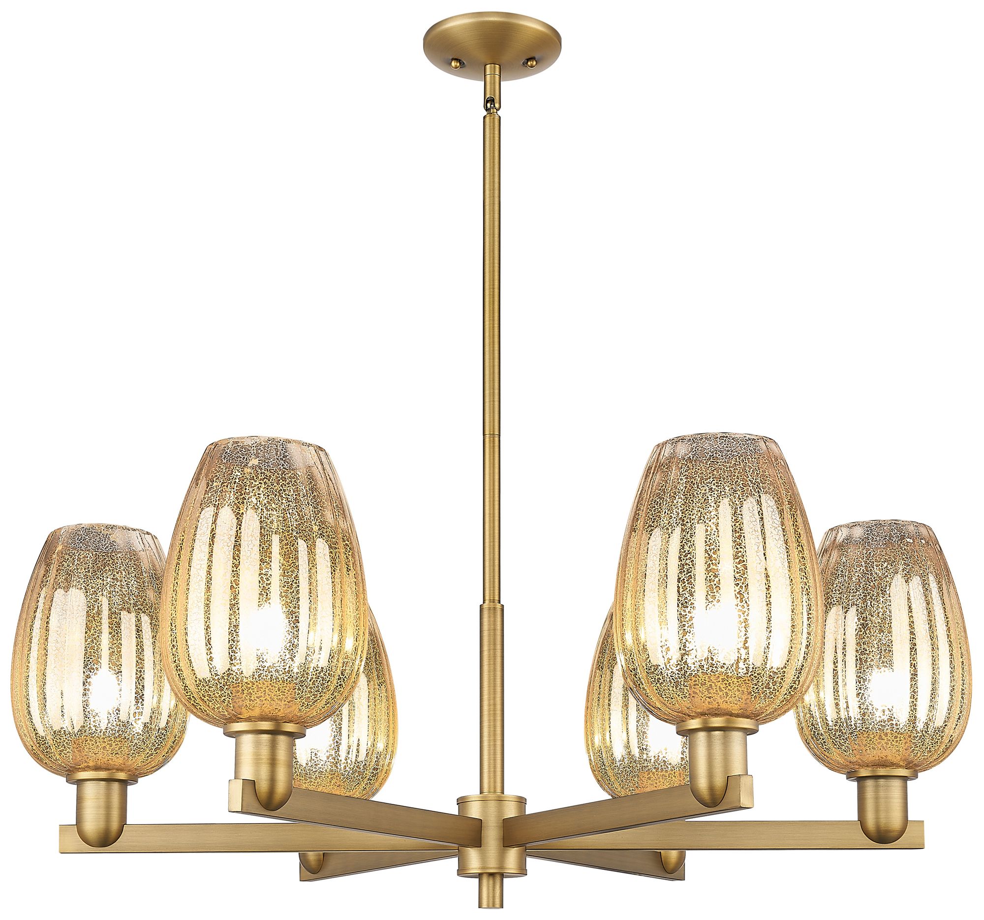 Preston 24"W 6 Light Brass Stem Chandelier w/ Flute Mercury Shade