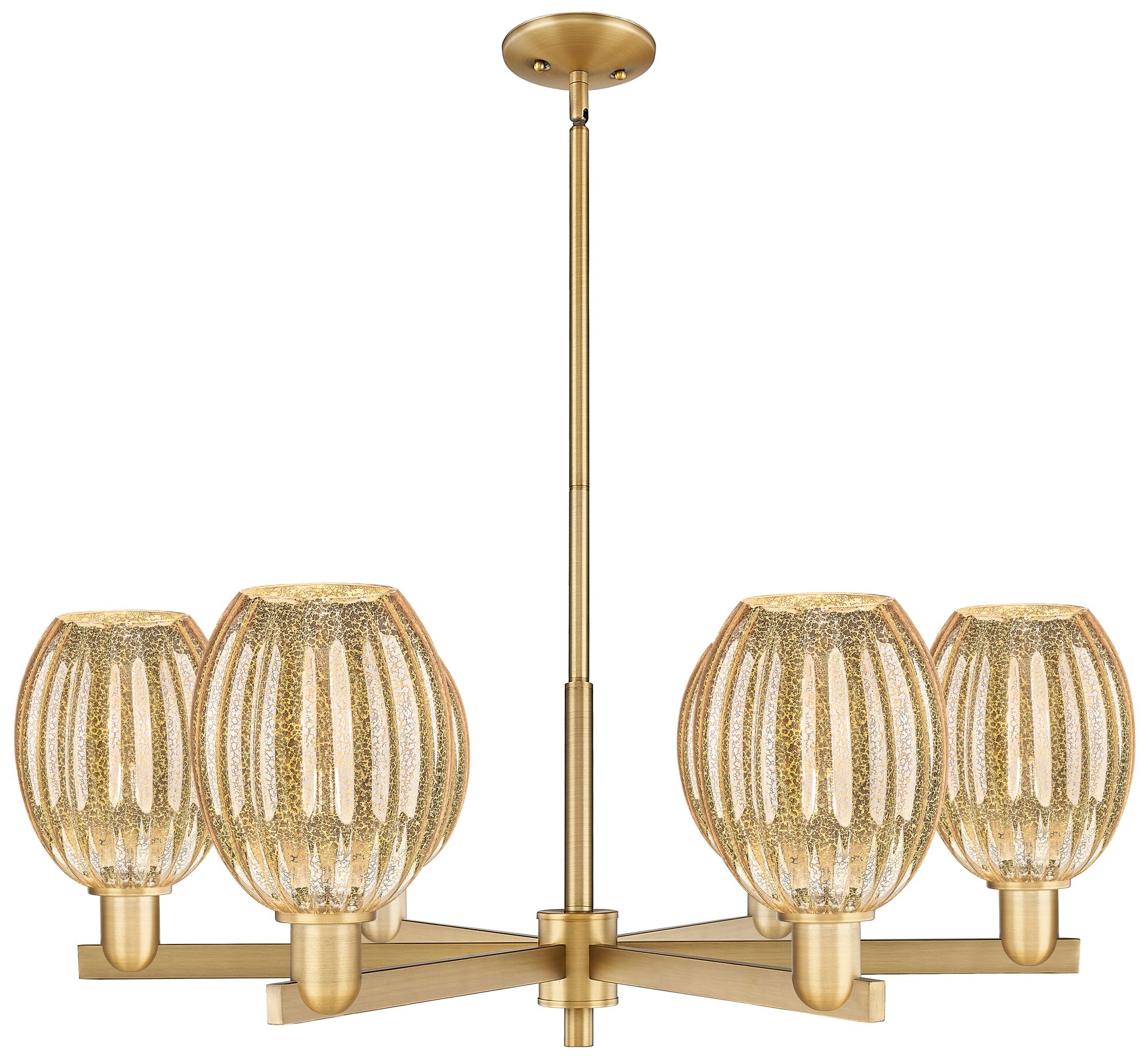 Preston 24"W 6 Light Brushed Brass Stem Chandelier w/ Bell Mecury Shade