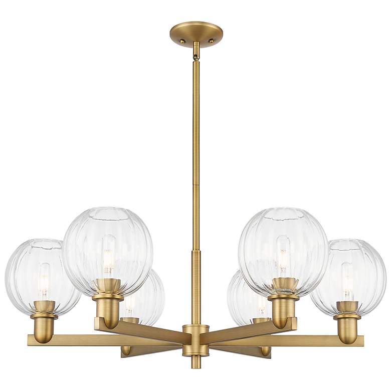 Image 1 Preston 24"W 6 Light Brushed Brass Stem Chandelier w/ Clear Globe Shade