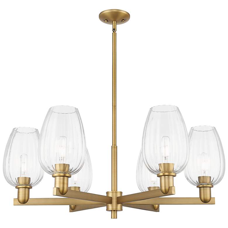 Image 1 Preston 24"W 6 Light Brushed Brass Stem Chandelier w/ Flute Clear Shade
