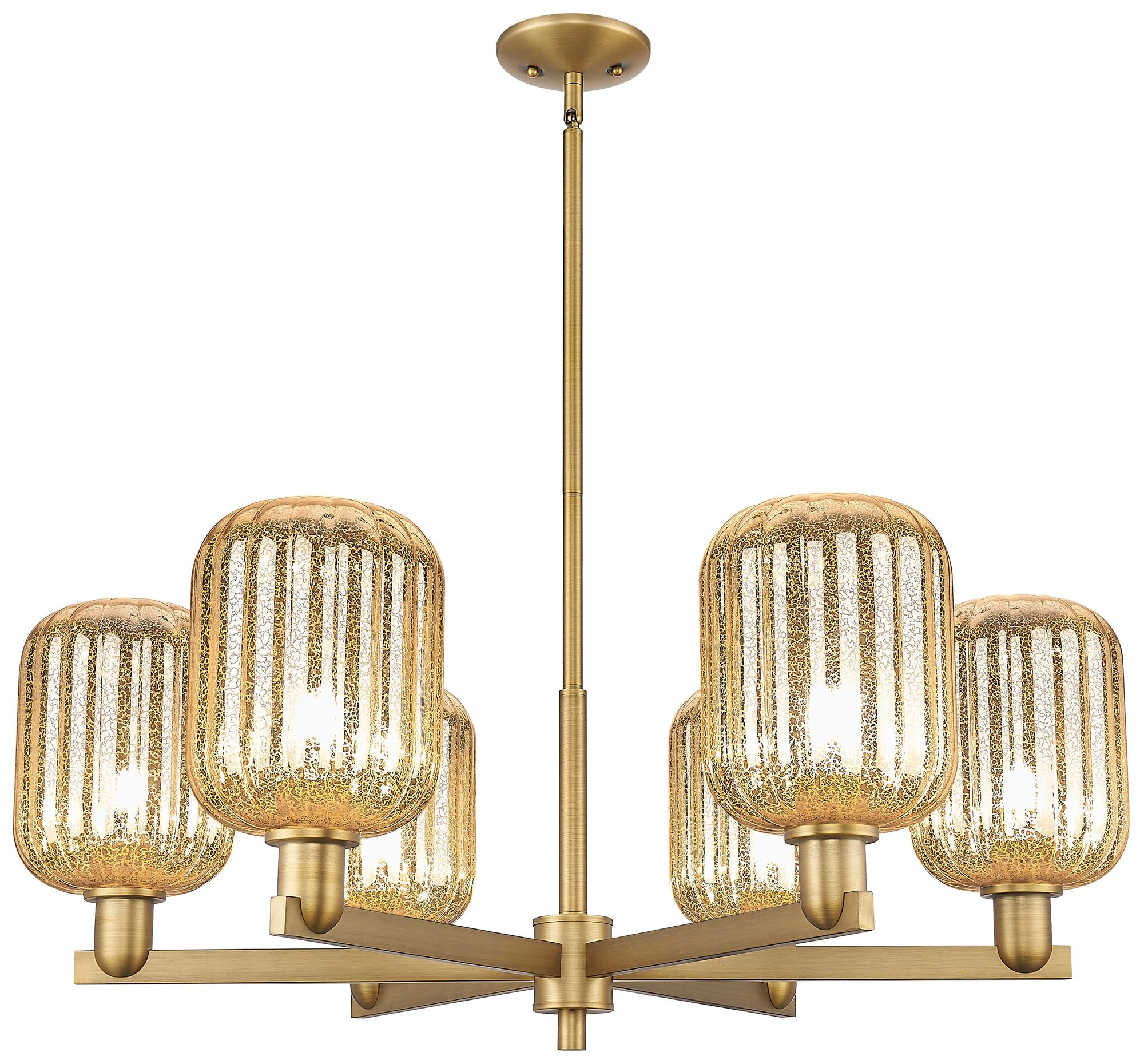 Preston 24"W 6 Light Brushed Brass Stem Chandelier w/ Mercury Jar Shade