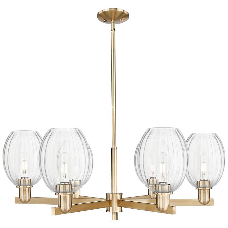 Image 1 Preston 24"W 6 Light Champagne Stem Chandelier With Bell Clear Shade