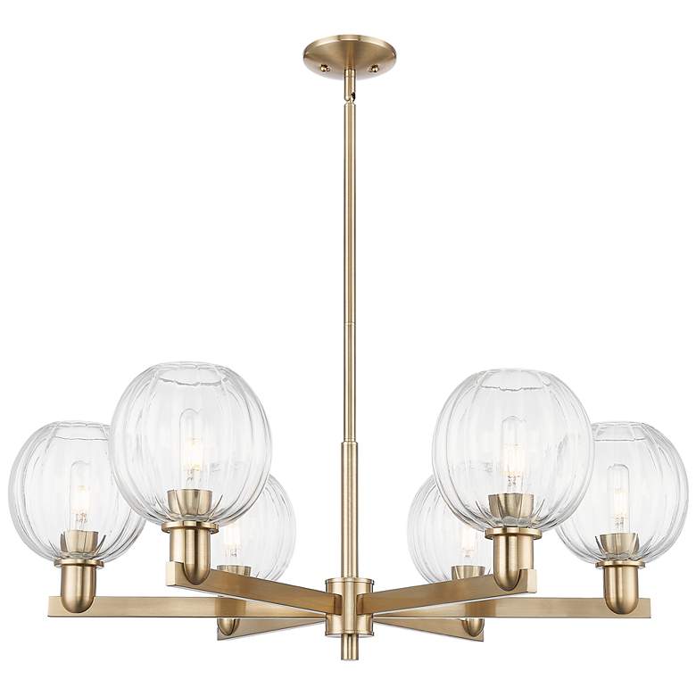 Image 1 Preston 24"W 6 Light Champagne Stem Chandelier With Clear Globe Shade