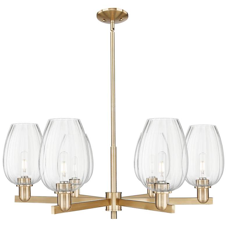Image 1 Preston 24"W 6 Light Champagne Stem Chandelier With Flute Clear Shade