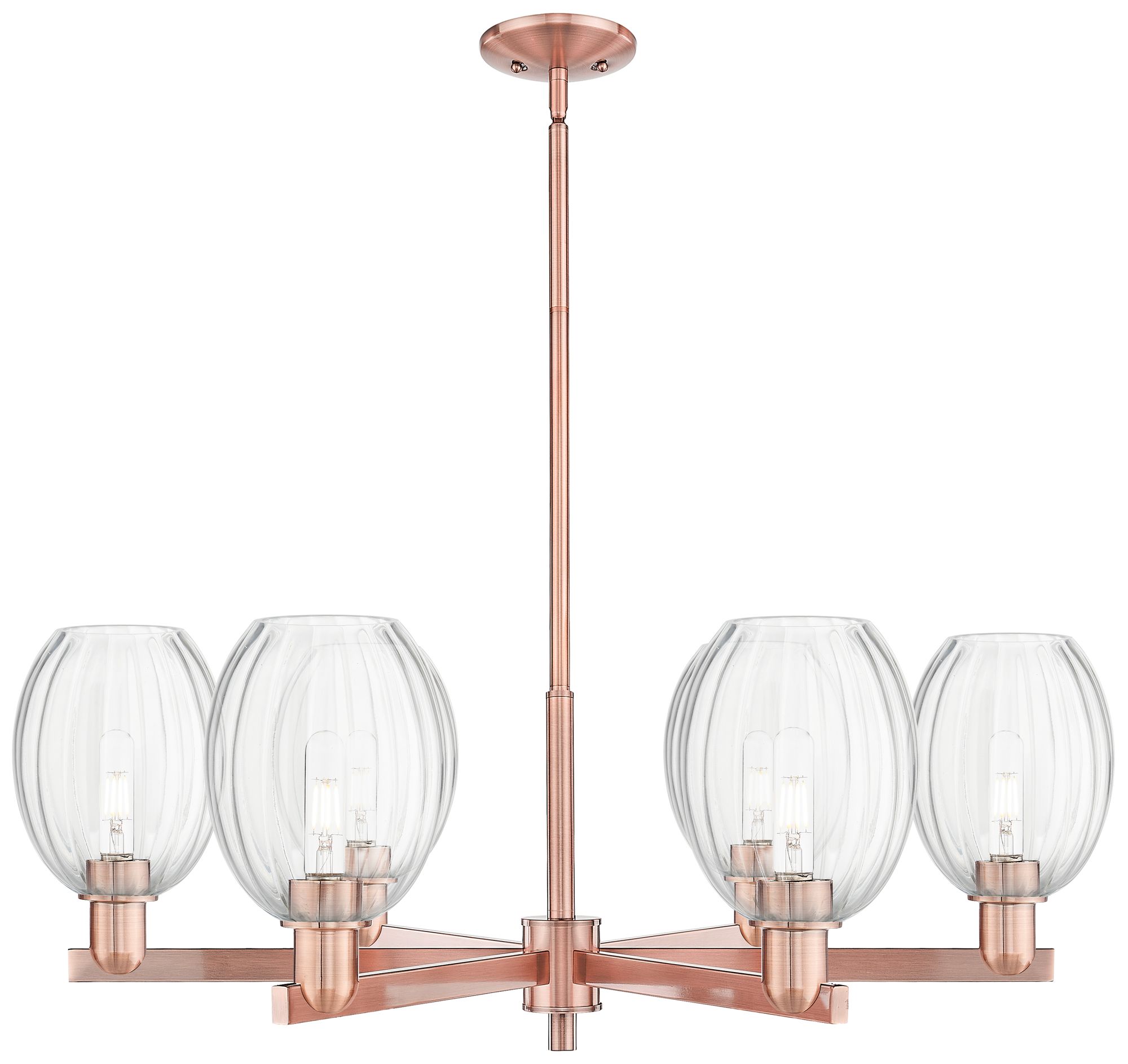 Preston 24"W 6 Light Copper Stem Chandelier With Bell Clear Shade