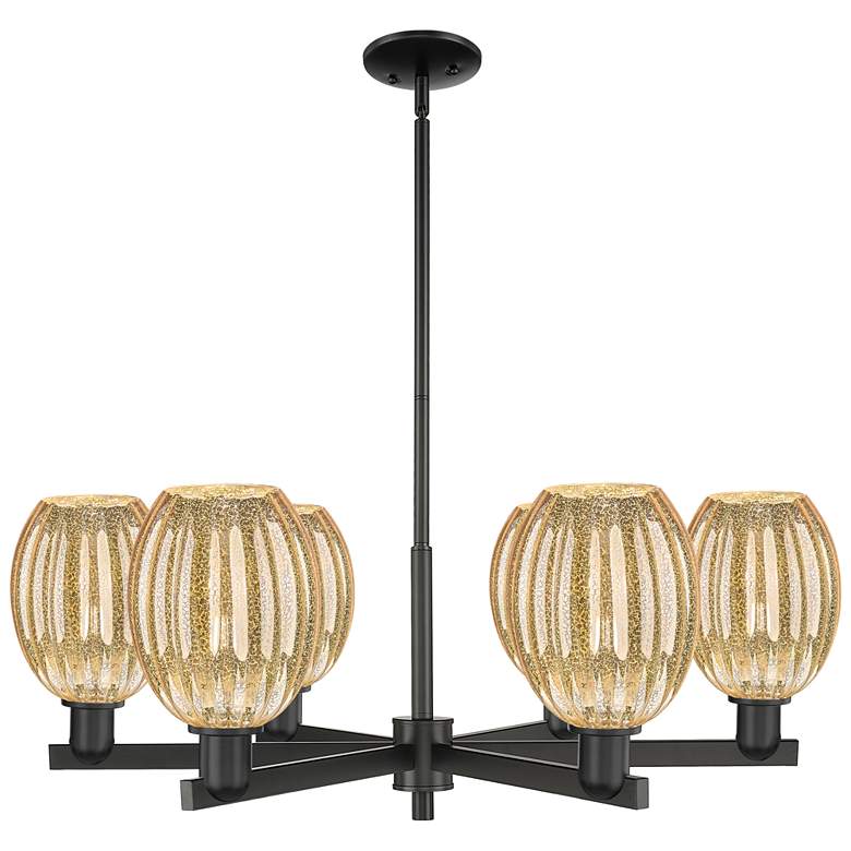 Image 1 Preston 24"W 6 Light Matte Black Stem Chandelier With Bell Mecury Shade