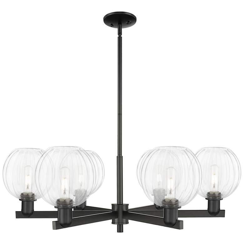 Image 1 Preston 24"W 6 Light Matte Black Stem Chandelier With Clear Globe Shade