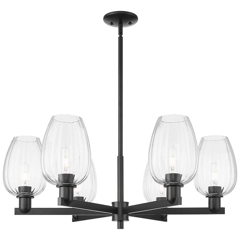 Image 1 Preston 24"W 6 Light Matte Black Stem Chandelier With Flute Clear Shade