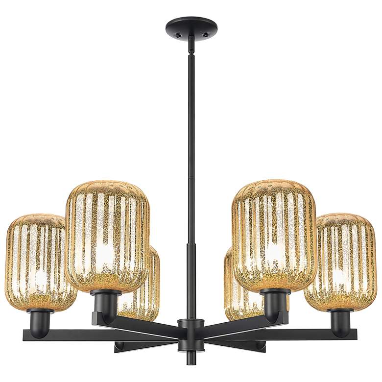 Image 1 Preston 24"W 6 Light Matte Black Stem Chandelier With Mercury Jar Shade