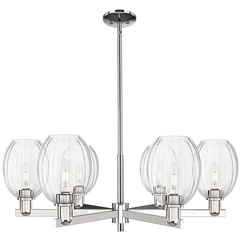 Image 1 Preston 24"W 6 Light Nickel Stem Chandelier w/ Bell Clear Shade