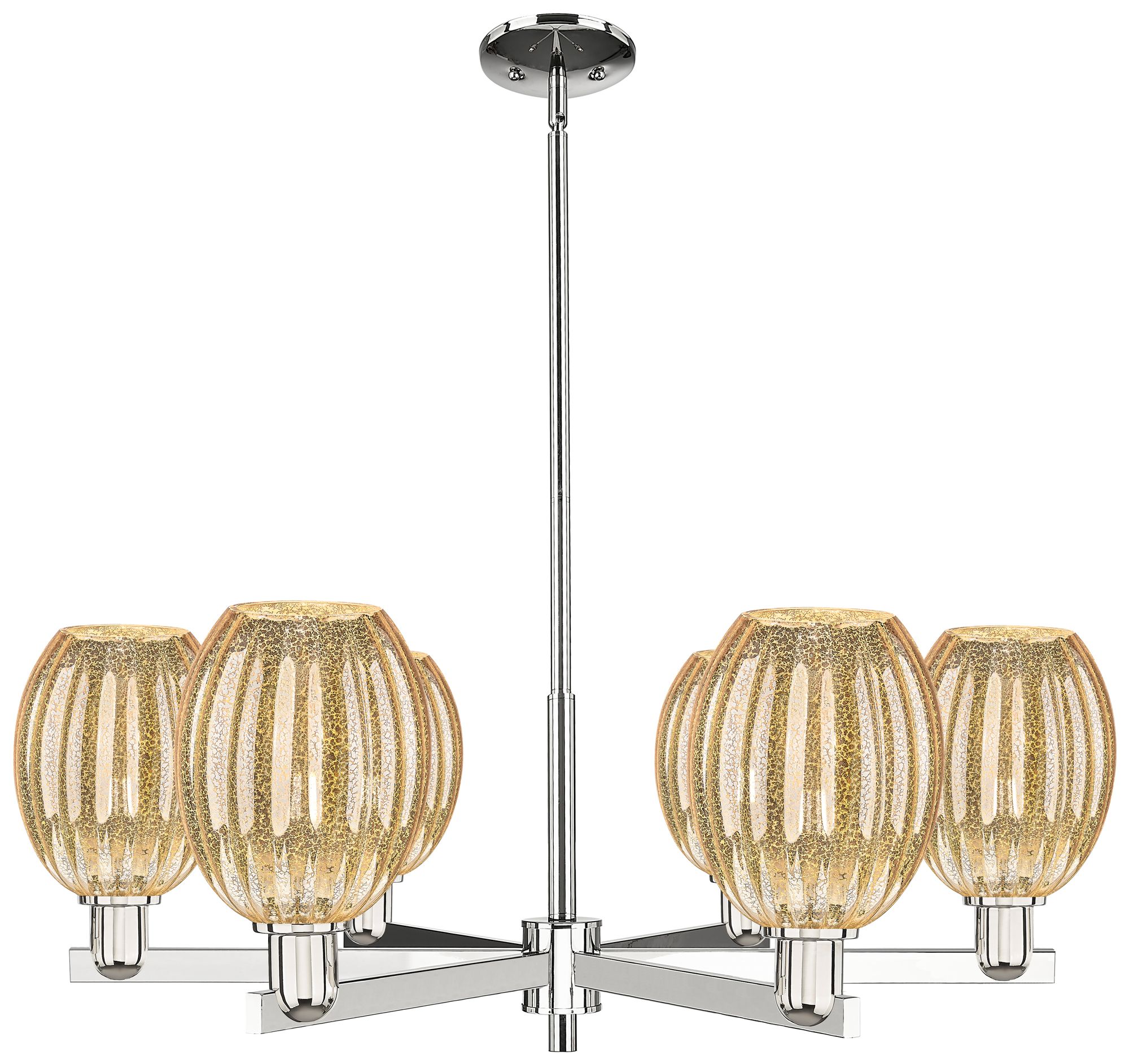 Preston 24"W 6 Light Nickel Stem Chandelier w/ Bell Mecury Shade