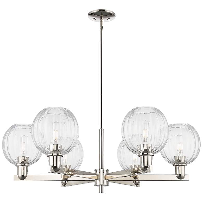 Image 1 Preston 24"W 6 Light Nickel Stem Chandelier w/ Clear Globe Shade
