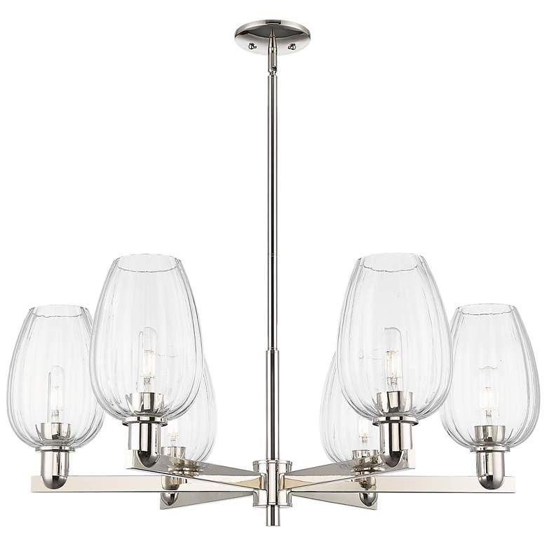 Image 1 Preston 24"W 6 Light Nickel Stem Chandelier w/ Flute Clear Shade