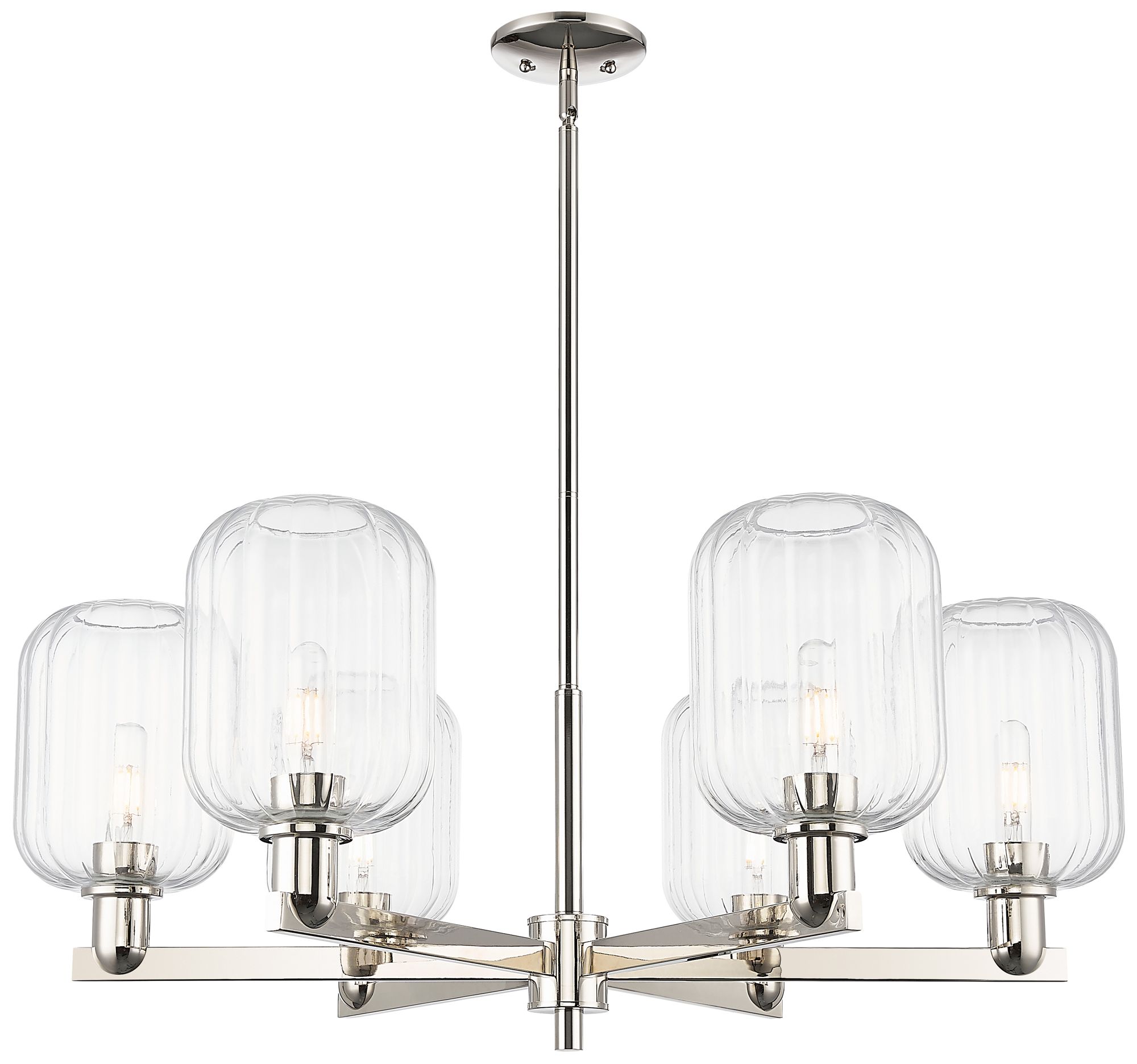 Preston 24"W 6 Light Polished Nickel Stem Chandelier w/ Clear Jar Shade