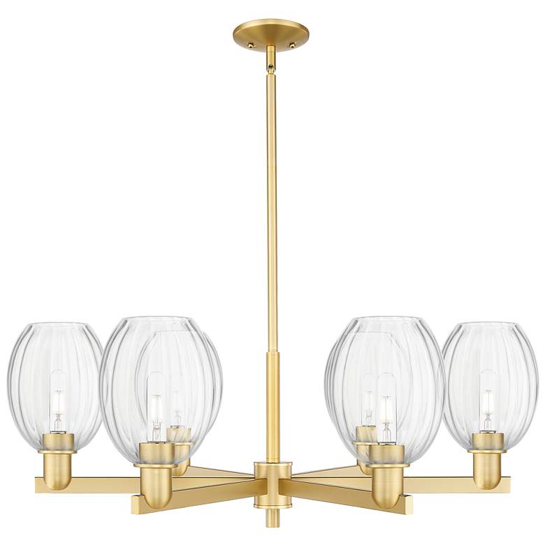 Image 1 Preston 24"W 6 Light Satin Gold Stem Chandelier With Bell Clear Shade