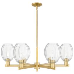 Preston 24"W 6 Light Satin Gold Stem Chandelier With Bell Clear Shade