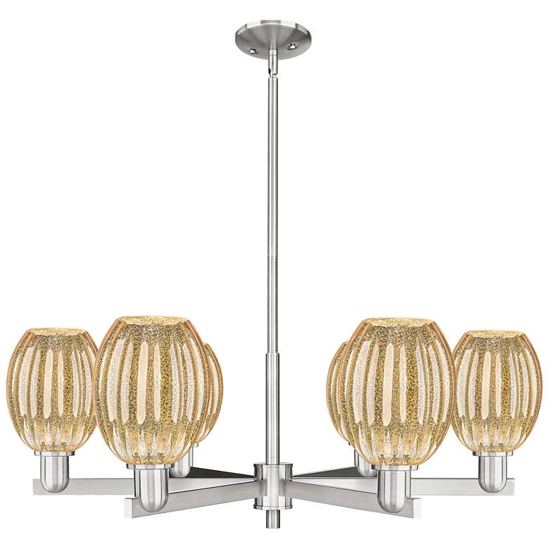 Image 1 Preston 24"W 6 Light Satin Nickel Stem Chandelier w/ Bell Mecury Shade