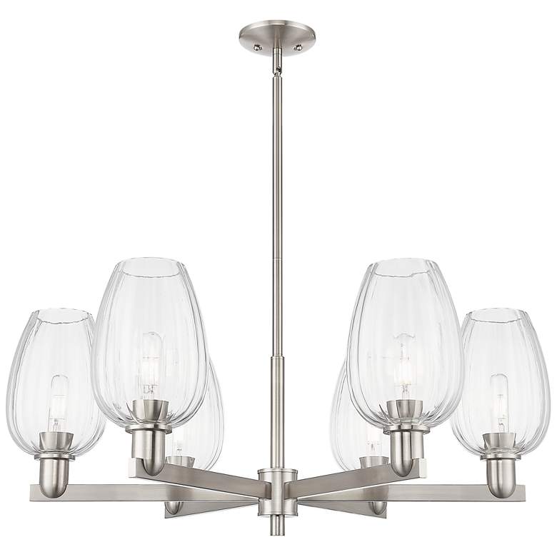 Image 1 Preston 24"W 6 Light Satin Nickel Stem Chandelier w/ Flute Clear Shade