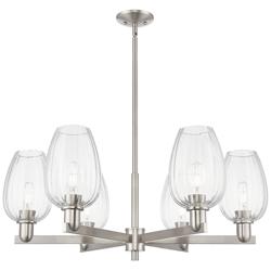 Preston 24"W 6 Light Satin Nickel Stem Chandelier w/ Flute Clear Shade