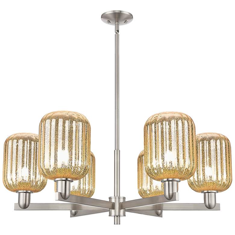 Image 1 Preston 24"W 6 Light Satin Nickel Stem Chandelier w/ Mercury Jar Shade
