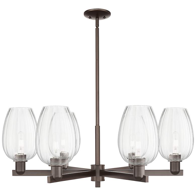 Image 1 Preston 24"W 6-Lt Oil Rubbed Bronze Stem Chandelier w/ Flute Clear Shade