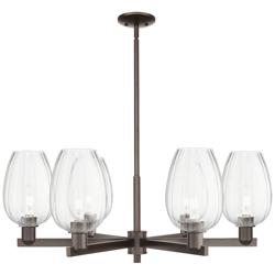 Preston 24"W 6-Lt Oil Rubbed Bronze Stem Chandelier w/ Flute Clear Shade