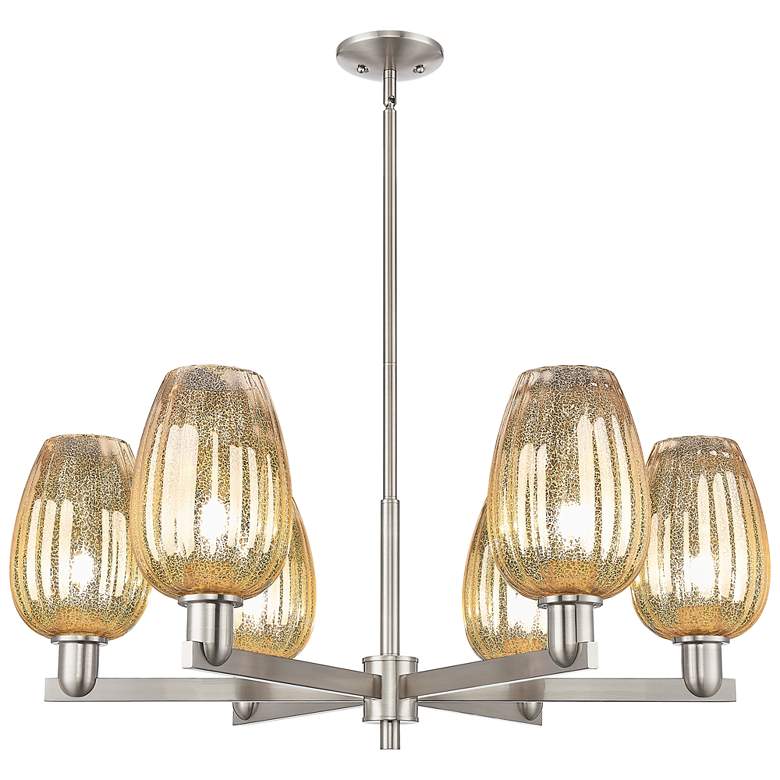 Image 1 Preston 24"W 6-Lt Satin Nickel Stem Chandelier w/ Flute Mercury Shade