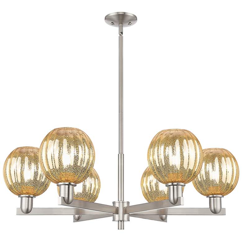 Image 1 Preston 24"W 6-Lt Satin Nickel Stem Chandelier w/ Mercury Globe Shade